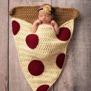 Pizza Slice Cocoon Crochet Blanket Newborn Photo Prop Handmade Baby Shower Small